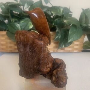 Bill Neely Walnut Wood Bird Hand Carved Sculpture Manzanita Burl Wood Base 4.1"